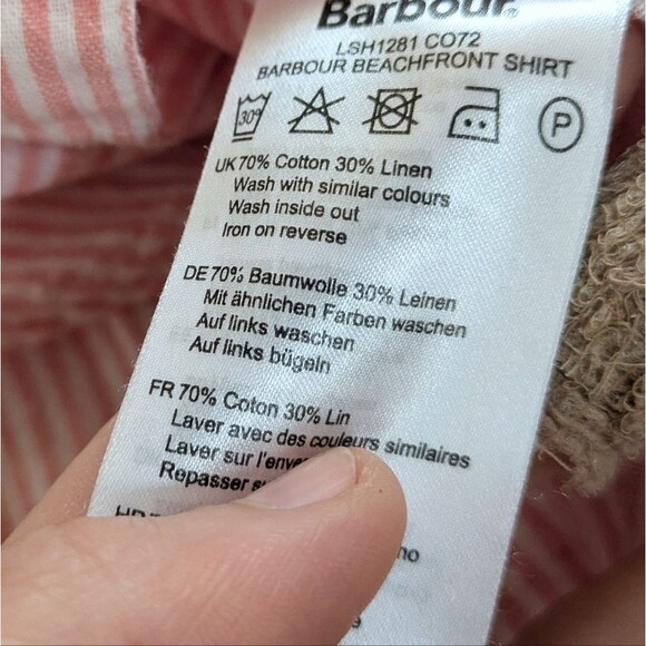 Barbour Cotton Linen Women's Long Sleeve Button Up Shirt Pink Red Striped 6 - Picture 5 of 6